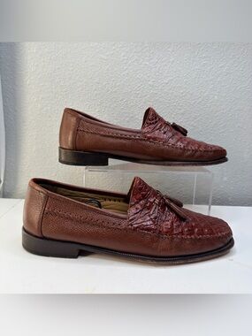 BRASS BOOT Genuine Caiman Alligator Cognac Leather Tassel Loafers Sz. 12M